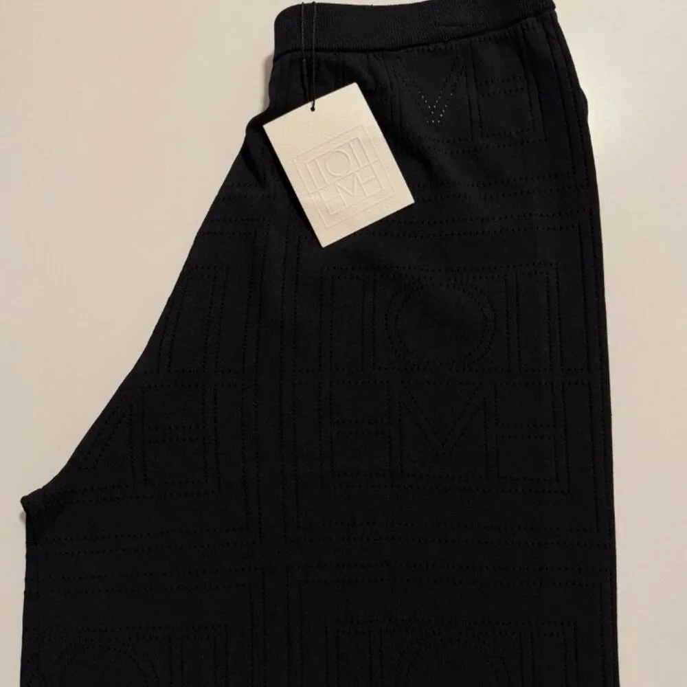 Totême Monogram Pointelle Knit Wide Leg Trousers Black M NWT - Picture 7 of 9